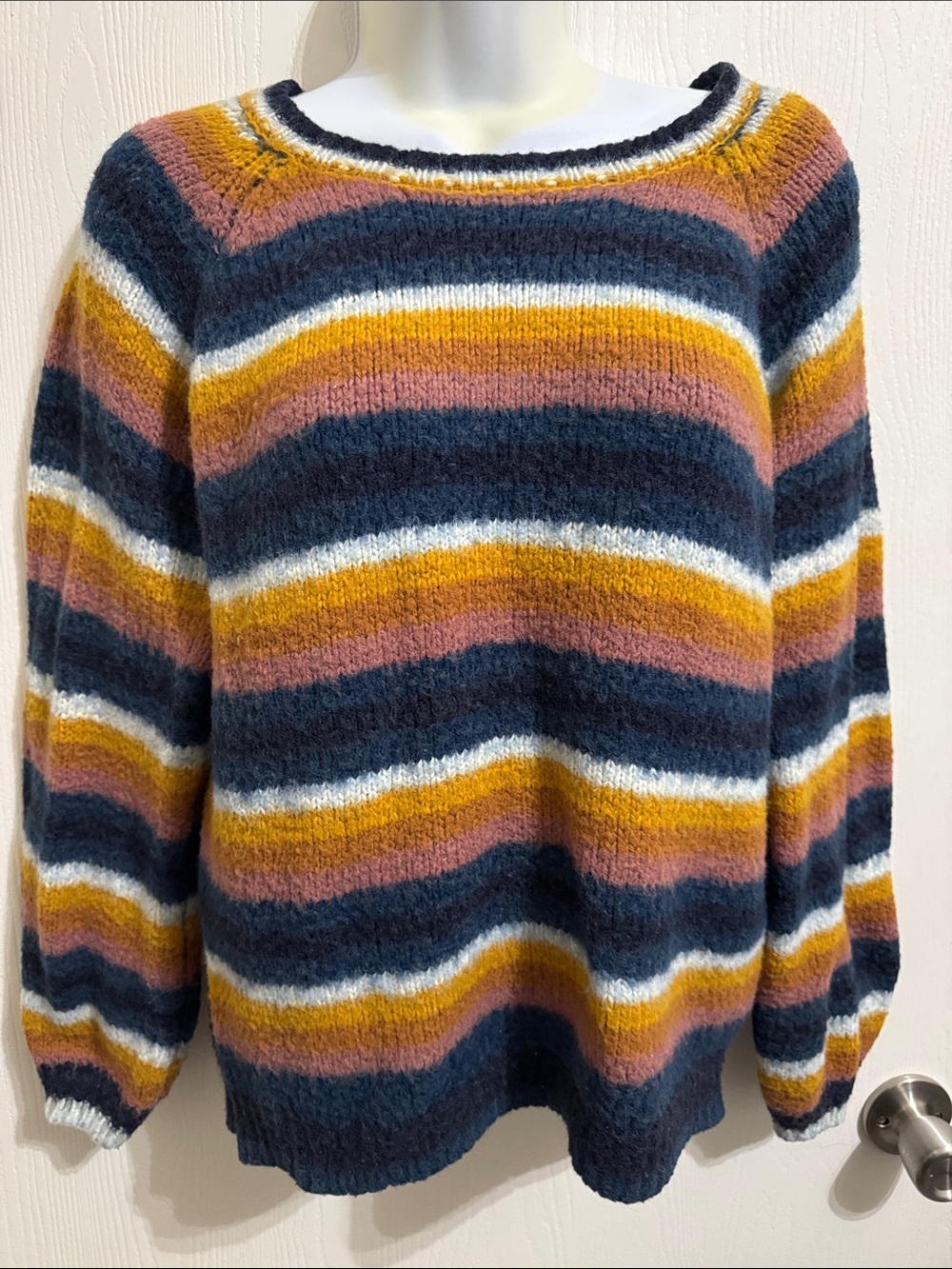 Cozy Striped Knit Multicolor Sweater Brushed Texture Fall Winter Women’s Medium